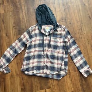 C&C California Plaid Shirt with Hood in Blue and Red